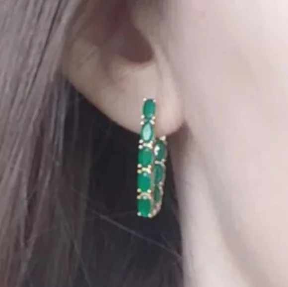 Gold emerald drop earrings - Picture 3 of 8